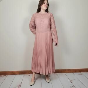 NWT JJ's House A-line Scoop Illusion Ankle-Length Lace Dress Pink